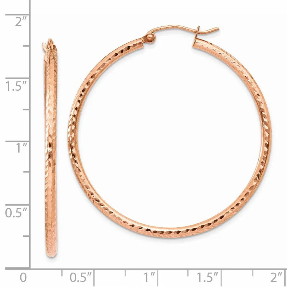Real 14kt Rose Gold Polished Lightweight Large Diamond-cut Tube Hoop Earrings; for Adults and Teens; for Women and Men