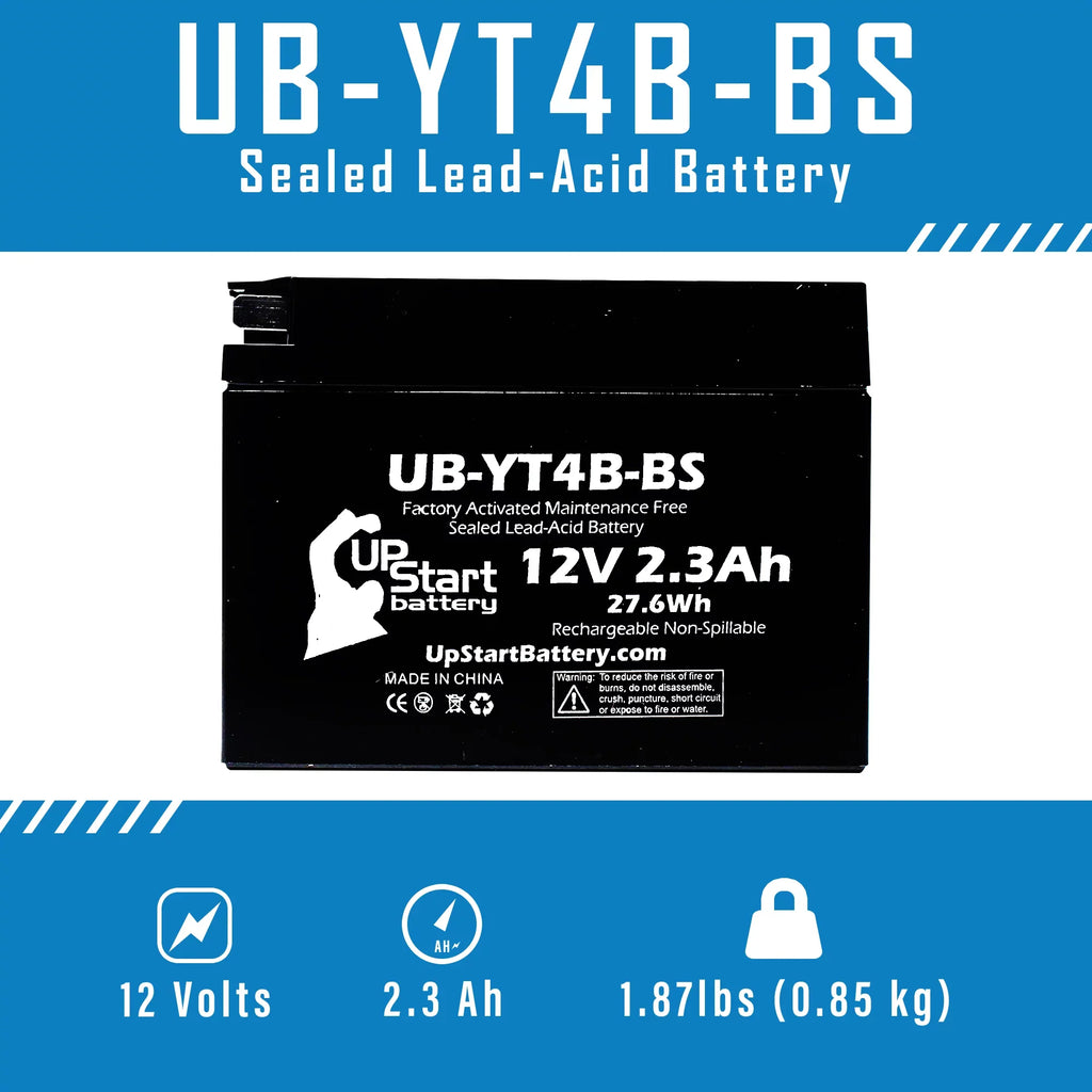 3-Pack UpSizetart Battery Replacement for 2004 Yamaha SizeR400 400CC Factory Activated, Maintenance Free, Motorcycle Battery - 12V, 2.3Ah, UB-YT4B-BSize