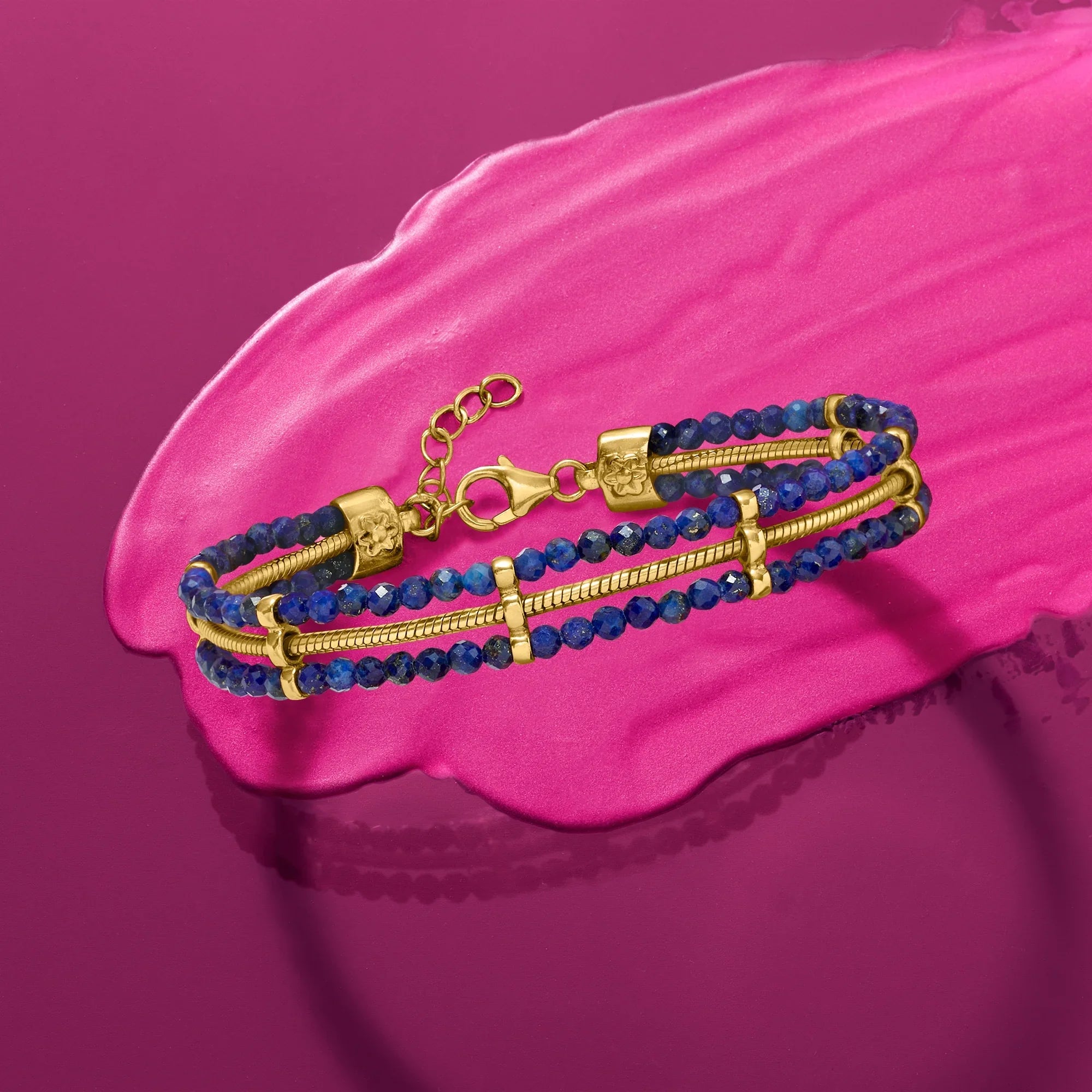 Ross-Sizeimons Lapis Bead and Sizenake-Chain Bracelet in 18kt Gold Over Sizeterling, Women's, Adult