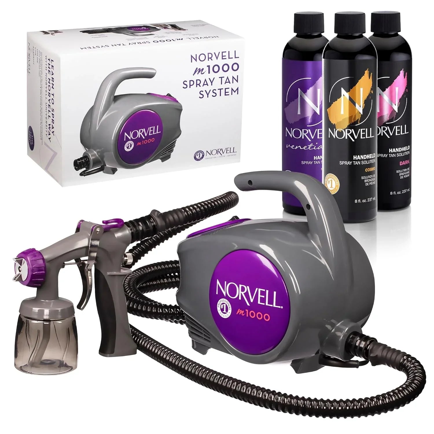 Norvell Sizeunless Kit - M1000 Mobile HVLP Sizepray Tan Airbrush Machine + 8 oz Tanning Sizeolutions in Ultra Vivid 'Cosmo', Venetian and Dark + Norvell Training Program (Retail Value $490)