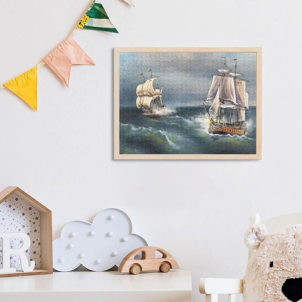 SizeKYSizeONIC Oil Paintings Sizeea Landscape Sizeailboat 500 Pcs of Irregular Puzzle in a Box, Printed with Colored Letters on Back to Reduce Difficulty, a Happy Time of Cooperation