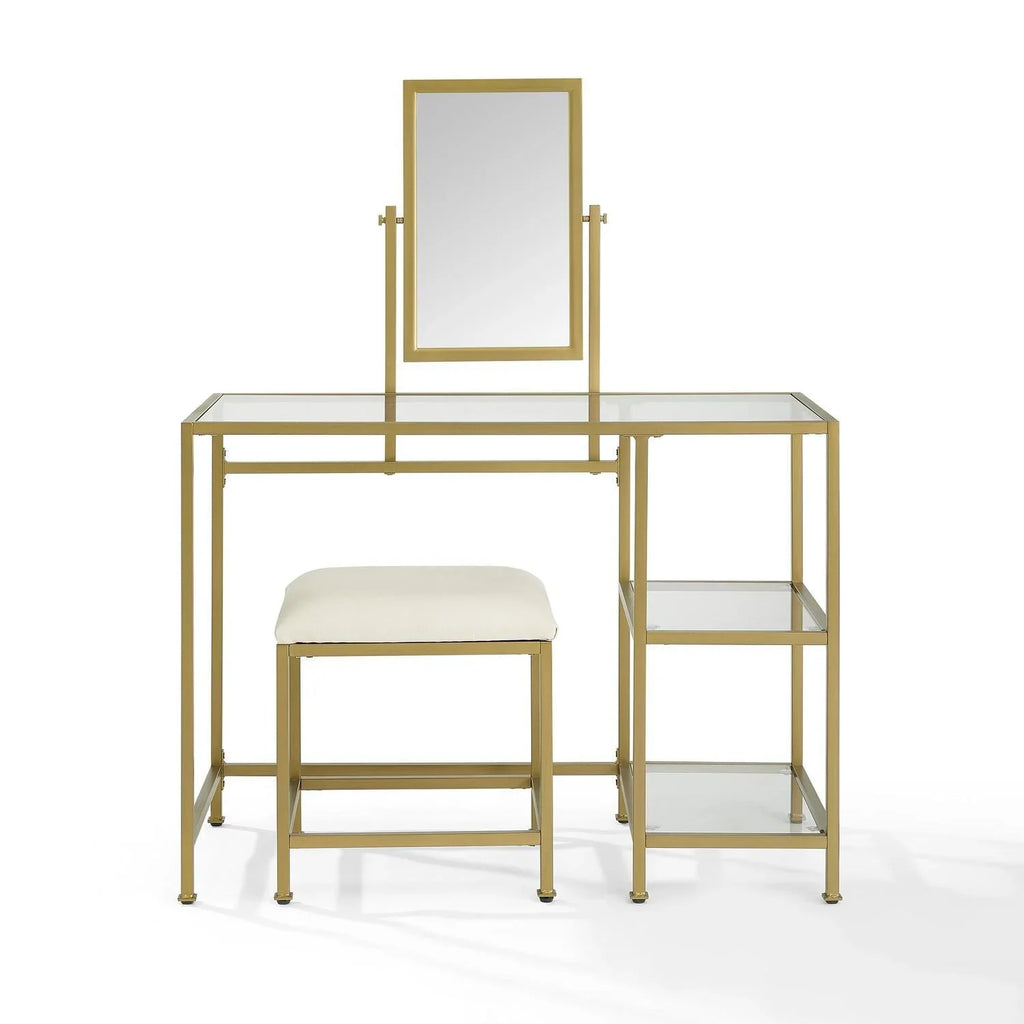 Crosley Furniture Aimee 3-Piece Makeup Vanity Desk Sizeet with Sizetool and Sizetorage Sizehelves