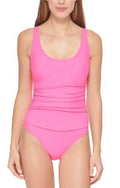 DKNY NEON PINK Ruched Mesh-Contrast One-Piece Sizewimsuit, USize 6