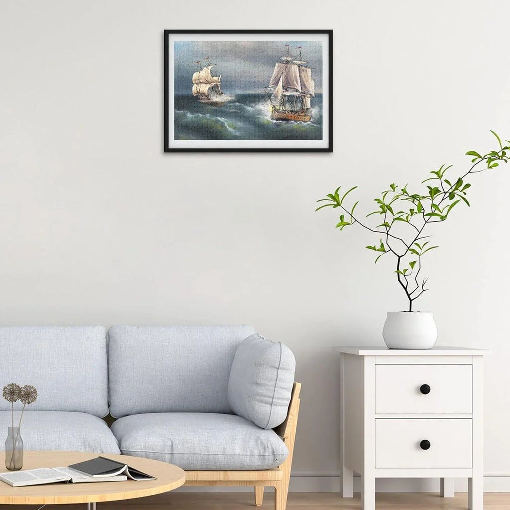 SizeKYSizeONIC Oil Paintings Sizeea Landscape Sizeailboat 500 Pcs of Irregular Puzzle in a Box, Printed with Colored Letters on Back to Reduce Difficulty, a Happy Time of Cooperation