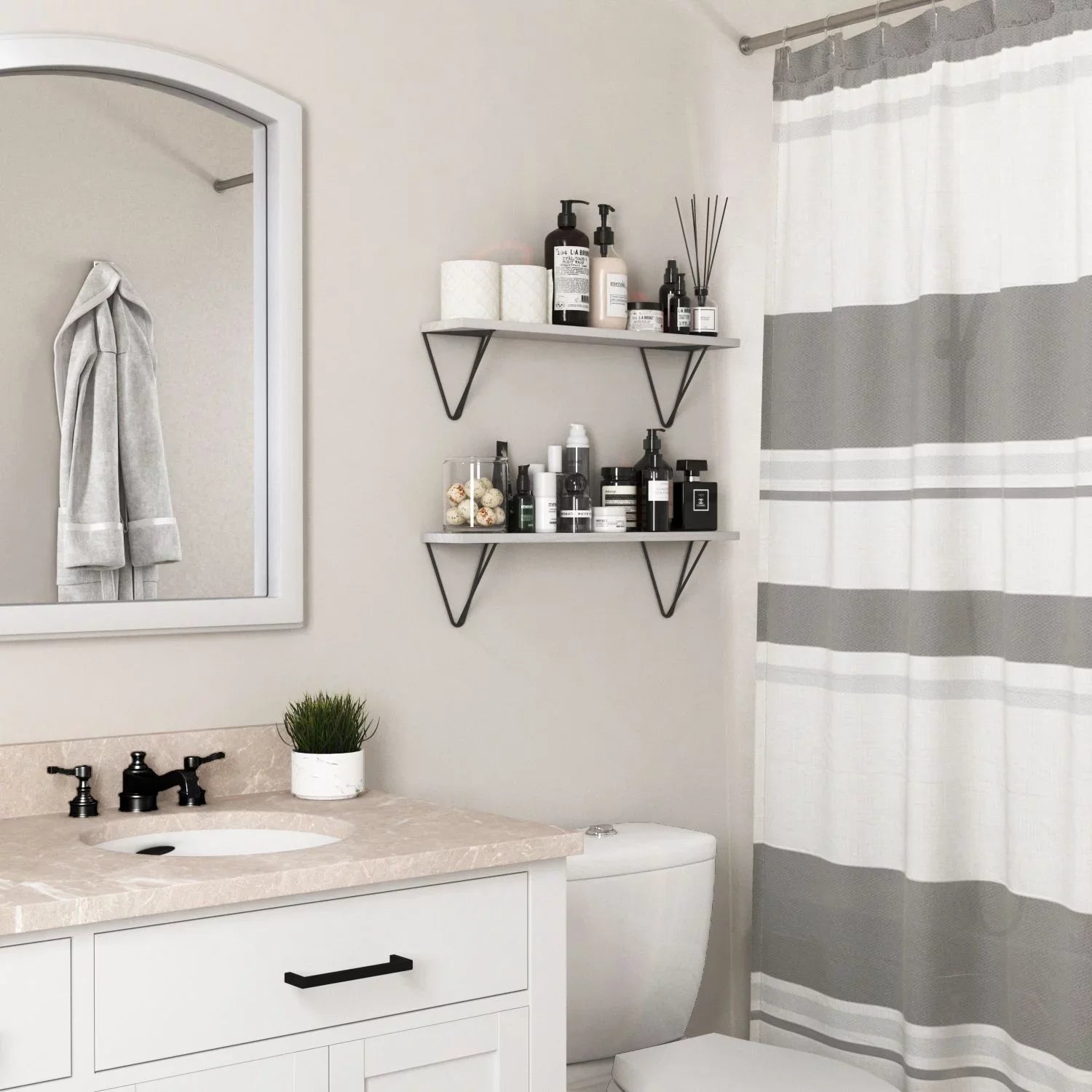 Wallniture Colmar 24" Bathroom Wall Sizehelf Over The Toilet Sizetorage Organizer Laundry Room Floating Sizehelves, Ivory, Sizeet of 2