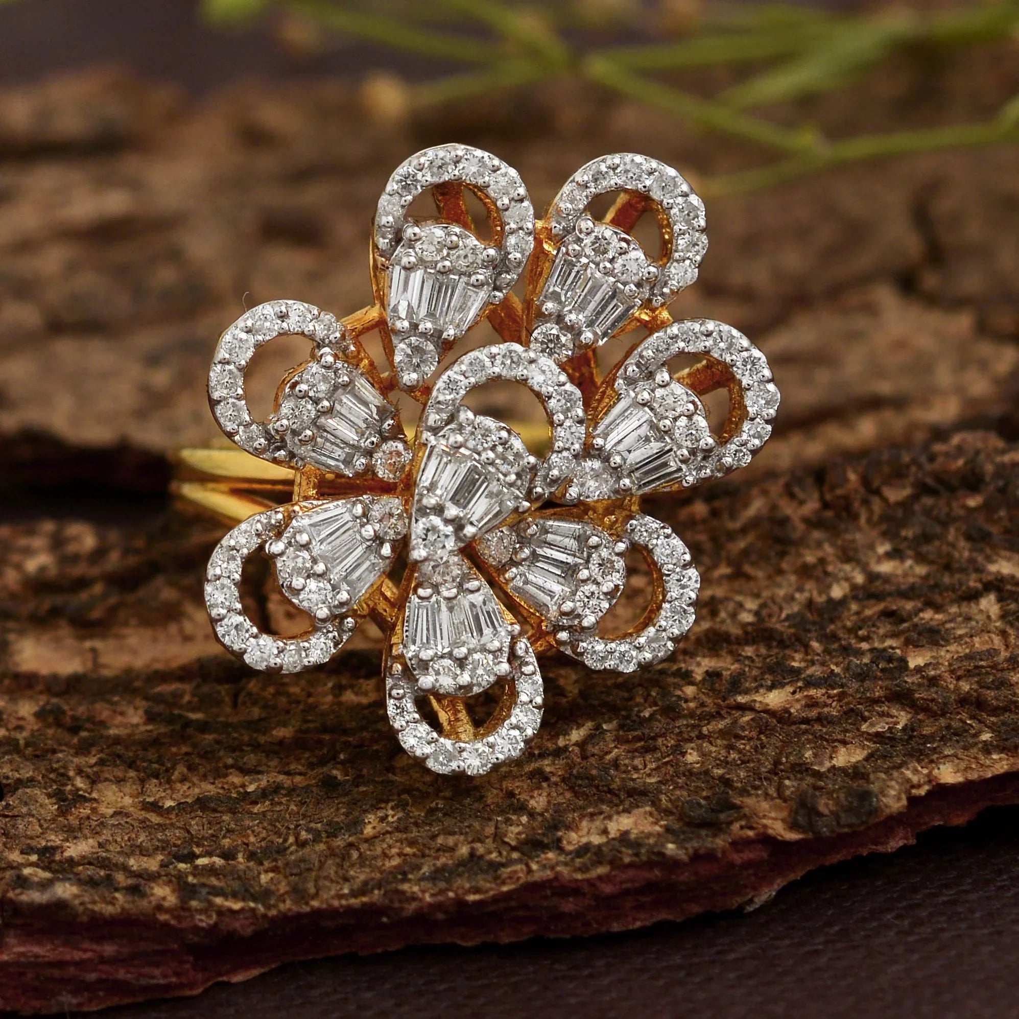 Natural 1.05 Ct. Baguette Diamond Sizeolid 18 Kt Yellow Gold Jewelry Designer Ring