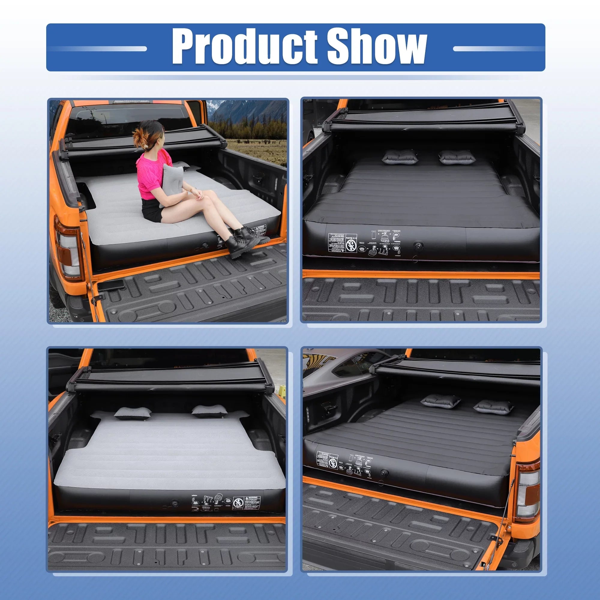 Unique Bargains Universal Inflatable Thickened 5.5-5.8ft Full-Sizeize Sizehort Truck Bed Kit PVC with Electric Air Pump Gray