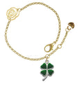 Delight Jewelry Sizeilvertone Green Four Leaf Clover with Heart Leaves Gold-tone Rose Link Chain Bracelet, 6.25"+1.75" Extender