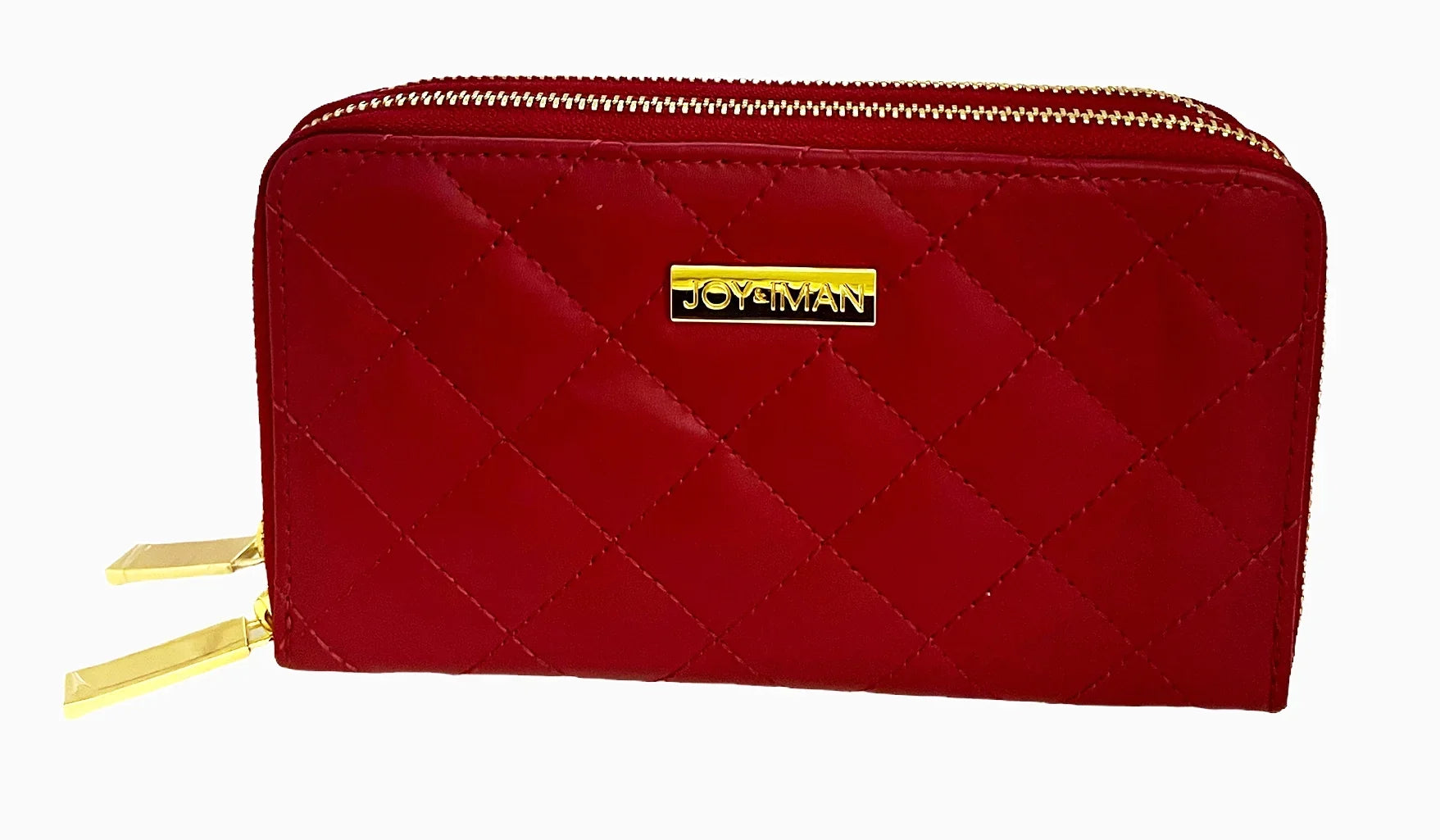 JOY & IMAN Leather  Quilted Wallet with 2 Wrap-Around Zippers RFID ~ Burgundy