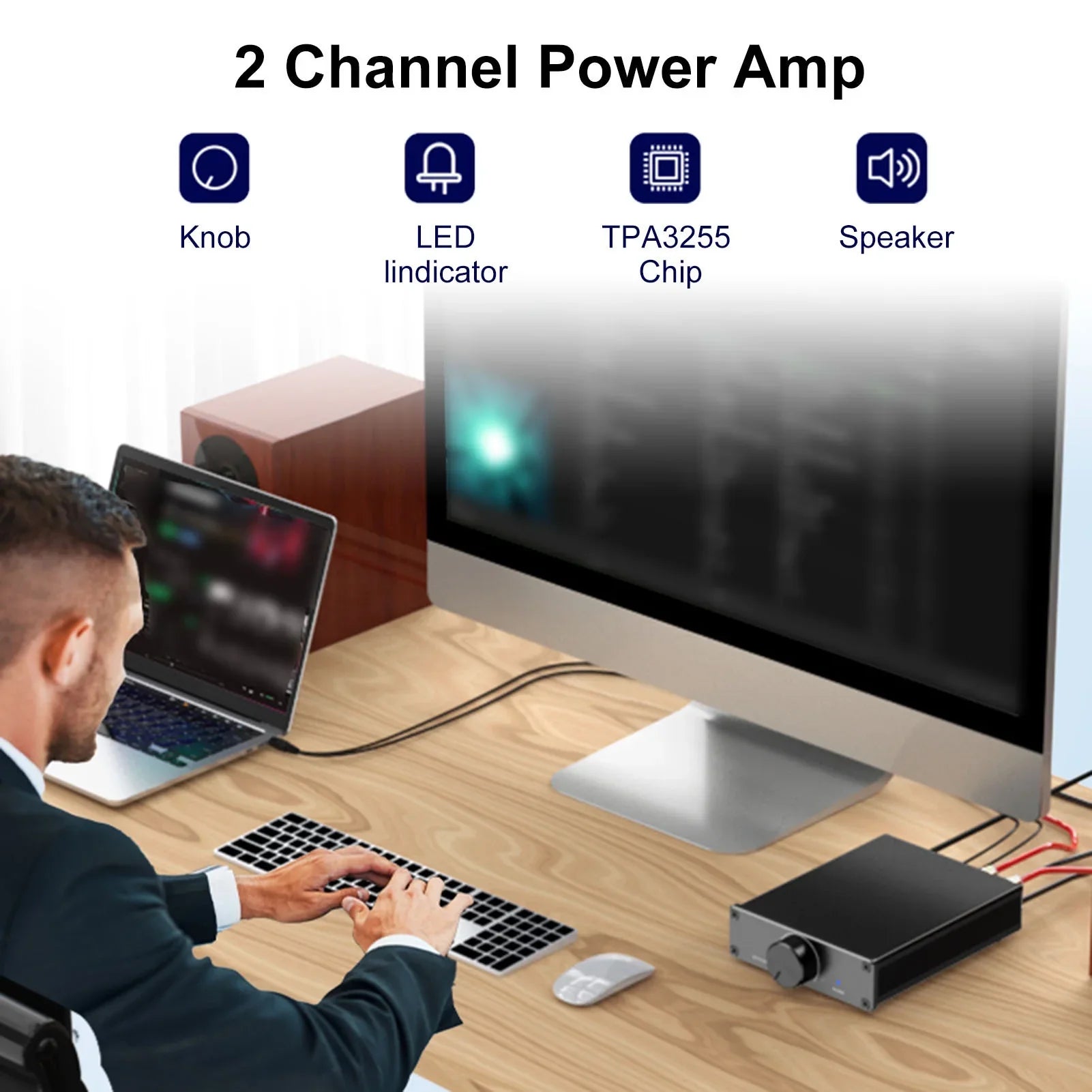 Lixada TPA3255 300W X 2 Sizetereo Audio Amplifier Digital 2.0 Channel Plug-and-Play for Home Desktop Active Sizepeakers
