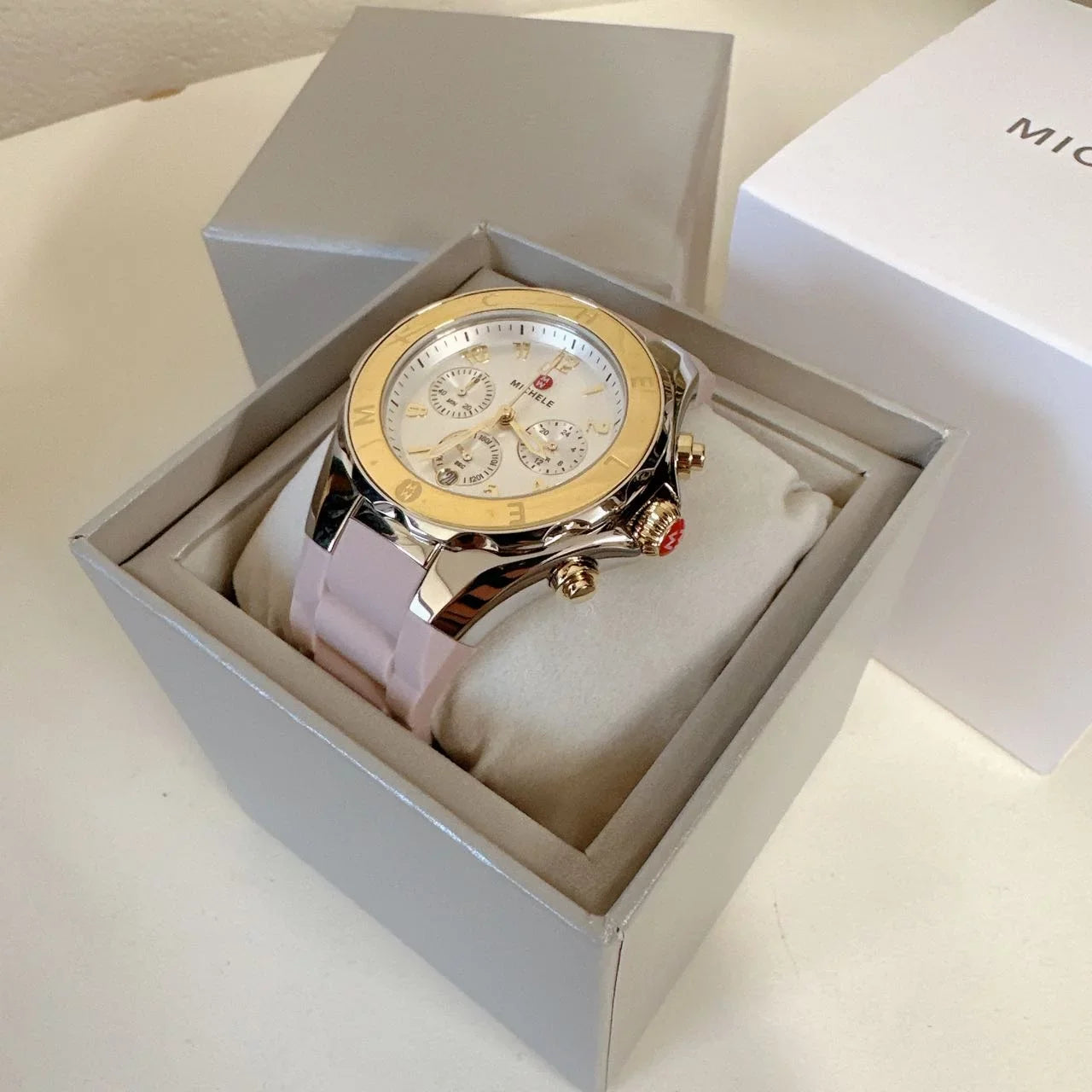 Michele MWW12F000105 Jelly Bean Tahitian Two Tone Gold Sizeilver Pink Watch