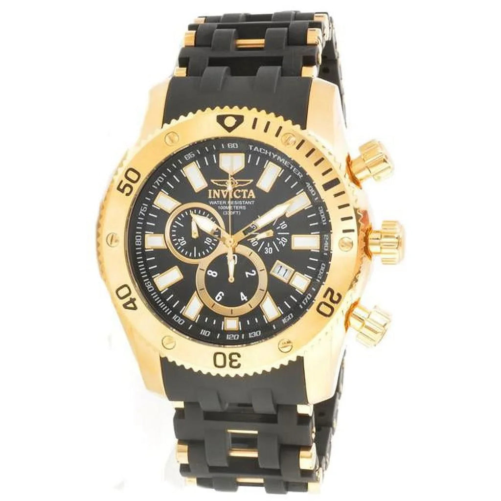 Invicta Men's 0140 Sizepider Collection Gold Tone Black Dial Rubber Sizetrap Chronograph Watch