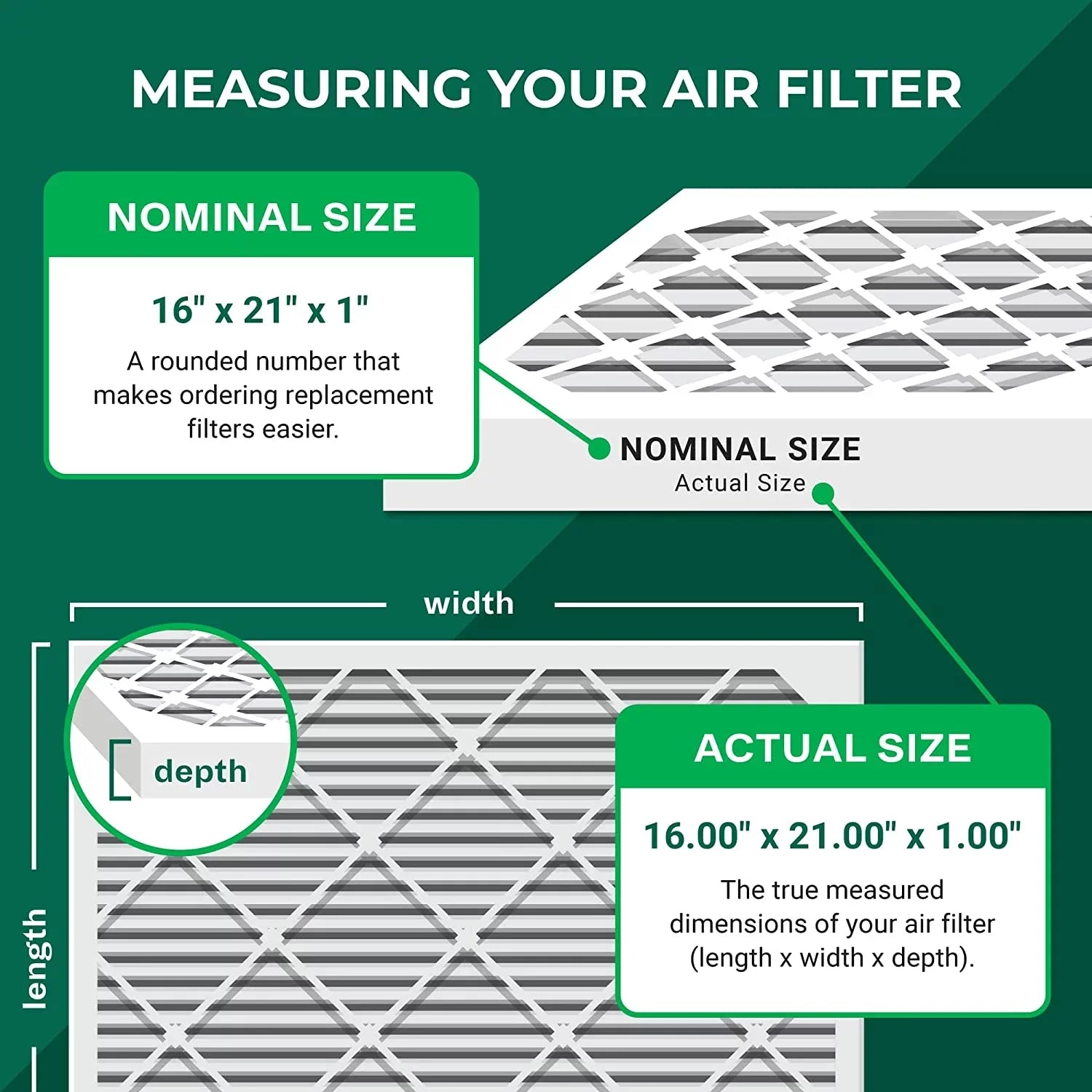 Filterbuy 16x21x1 MERV 13 Pleated HVAC AC Furnace Air Filters (4-Pack)