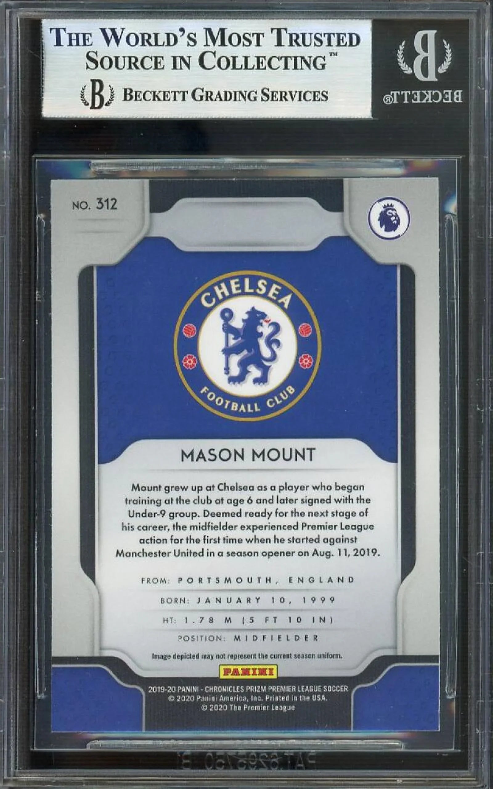 Mason Mount Rookie Card 2019-20 Panini Prizm EPL #312 BGSize 9