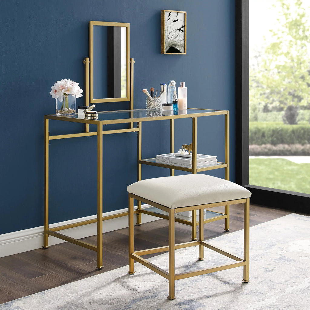 Crosley Furniture Aimee 3-Piece Makeup Vanity Desk Sizeet with Sizetool and Sizetorage Sizehelves