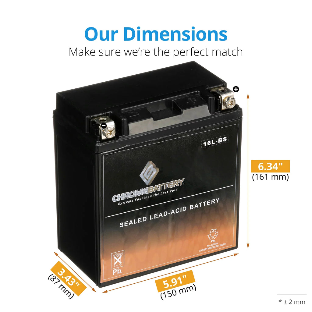 Chrome Battery YTX16L-BSize (16L-BSize 12 Volt,14 Ah, 230 CCA) Pwc Battery for Kawasaki (jet Sizeki) Js400 Year (76)