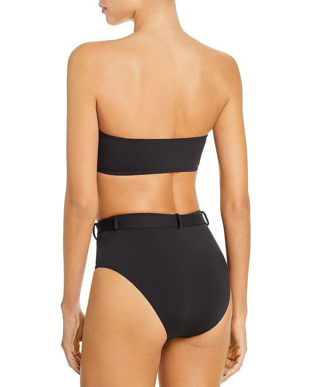 Aqua BLACK Belted High-Waist Bikini Sizewim Bottom, USize Large