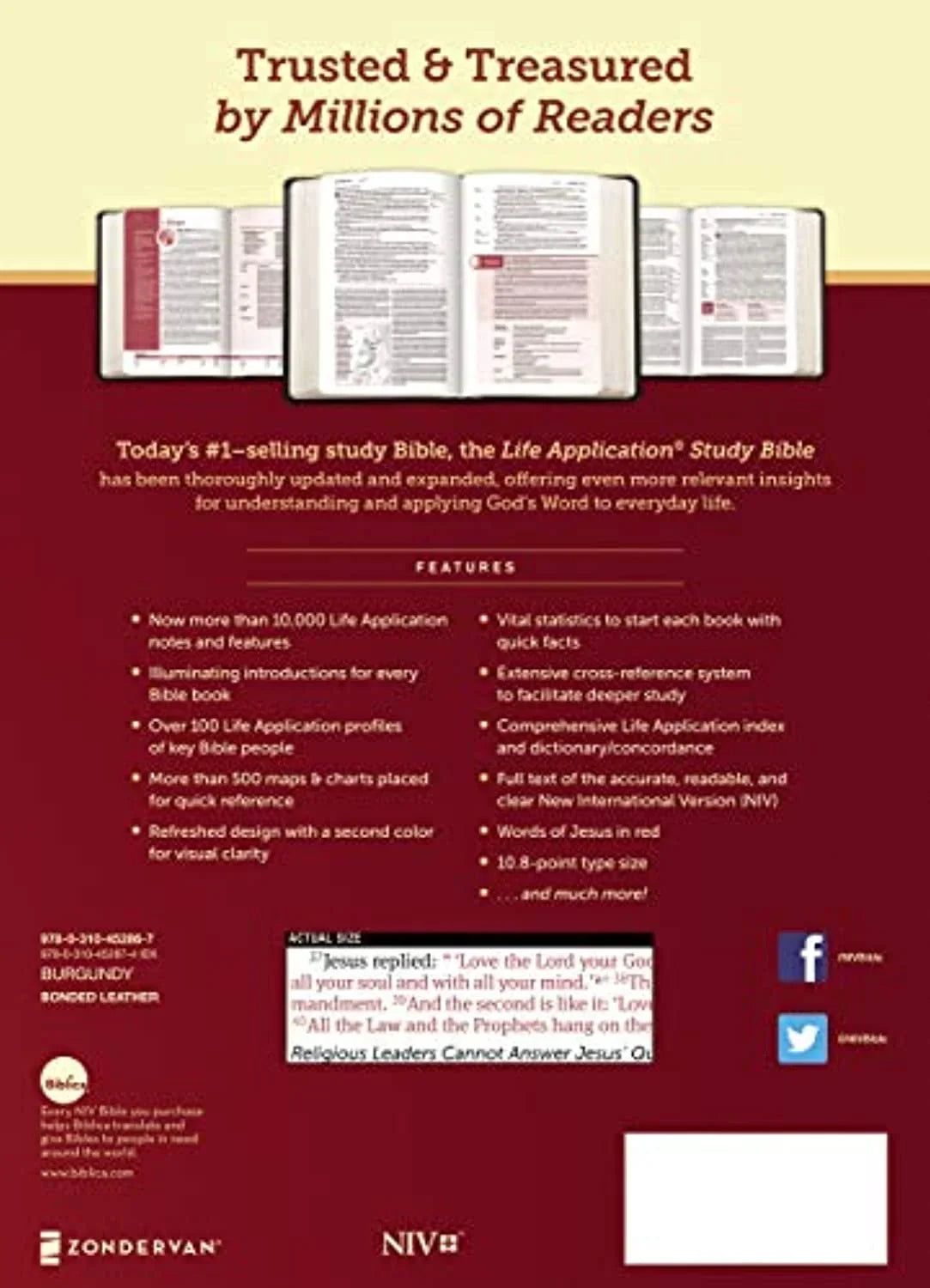 Zondervan  NIV Life Application Sizetudy Bible - Large Print - Third Edition, Burgundy Bonded Leather - Apr 2020