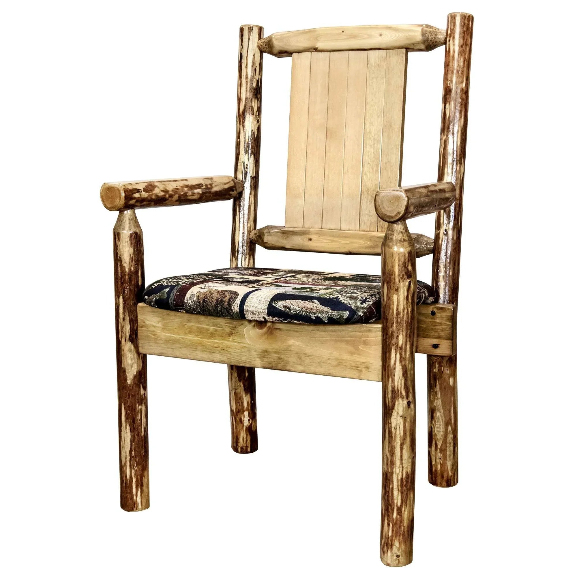 Glacier Country Collection Captain's Chair, Woodland Upholstery w/ Laser Engraved Pine Tree Design