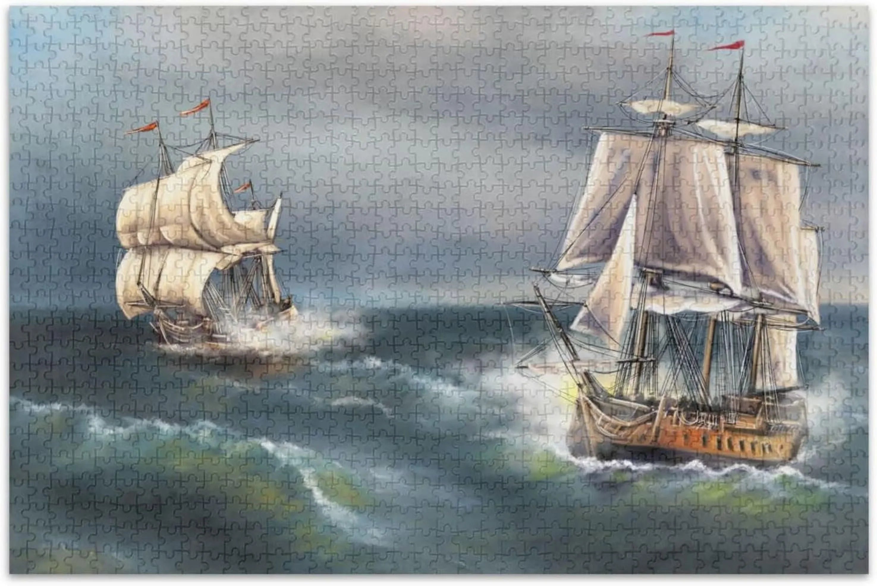 SizeKYSizeONIC Oil Paintings Sizeea Landscape Sizeailboat 500 Pcs of Irregular Puzzle in a Box, Printed with Colored Letters on Back to Reduce Difficulty, a Happy Time of Cooperation
