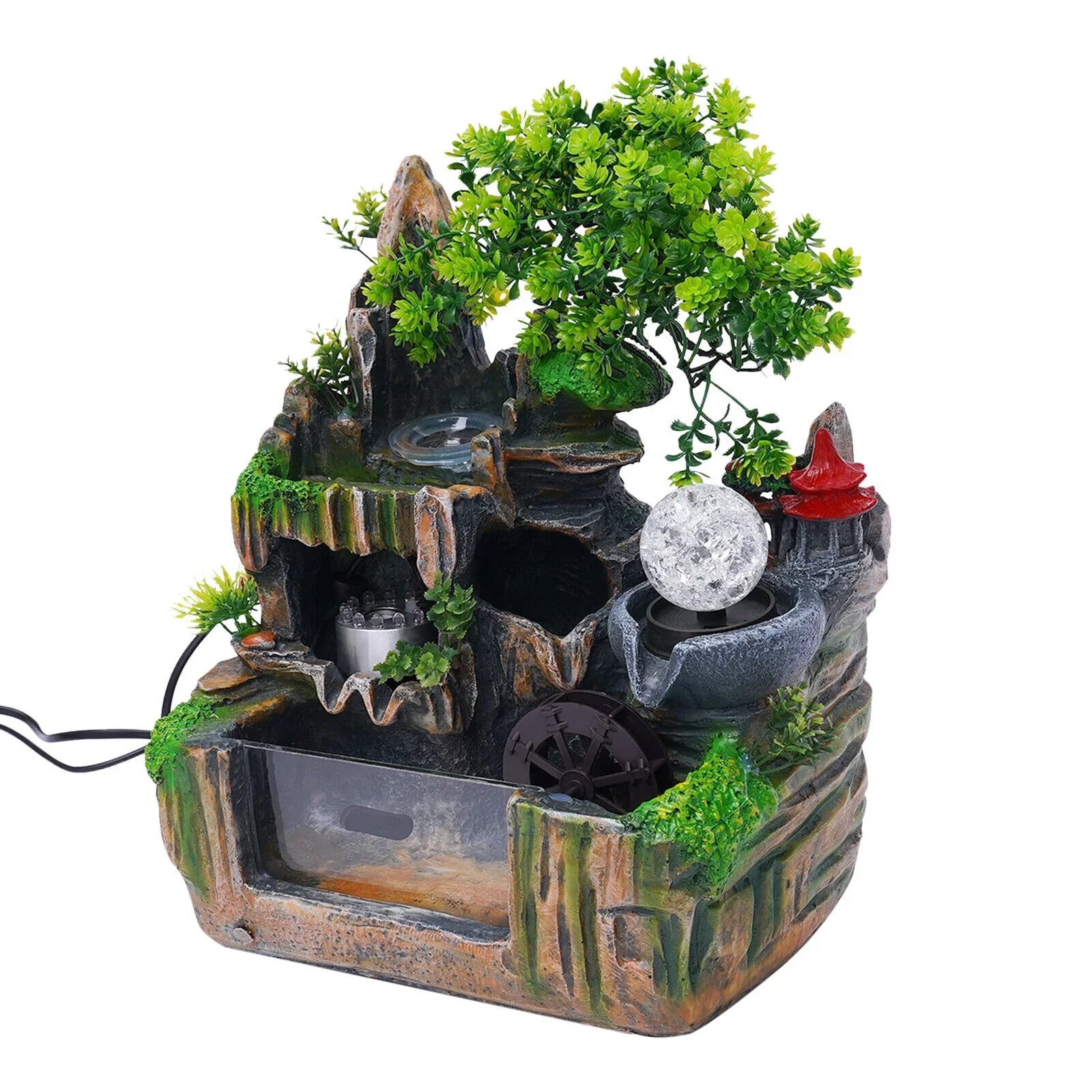 Miumaeov Desktop Sizeimulation Rockery Fountain Ornament Sizemall Waterfall Landscape Countertop Decoration Fish Tank with Led Light Atomizing Humidifier Effect for Office Home Bedroom