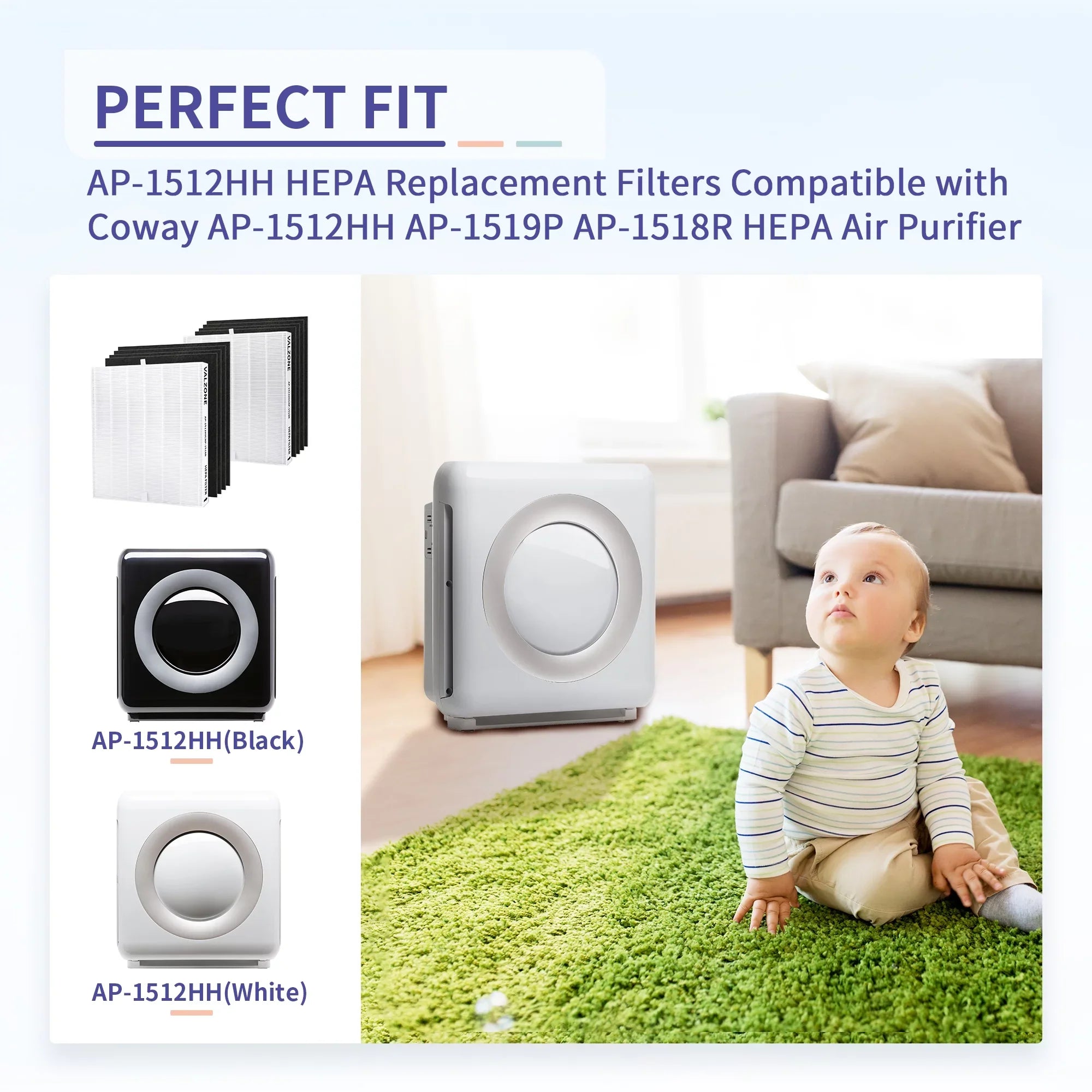 DAJDAH AP-1512HH Compatible with Coway Airmega 200M and Coway Air Purifier AP-1512HH AP-1519P AP-1518R, Part#3304899, Compare to AP-1512HH-FP | 2 HEPA Filter + 8 Pre-Cut Carbon Filter