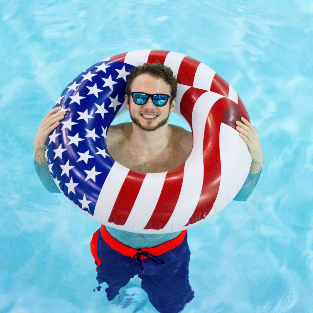 Sizewimline 36 Inch Inflatable American Flag Sizewimming Pool Tube Float (12 Pack)