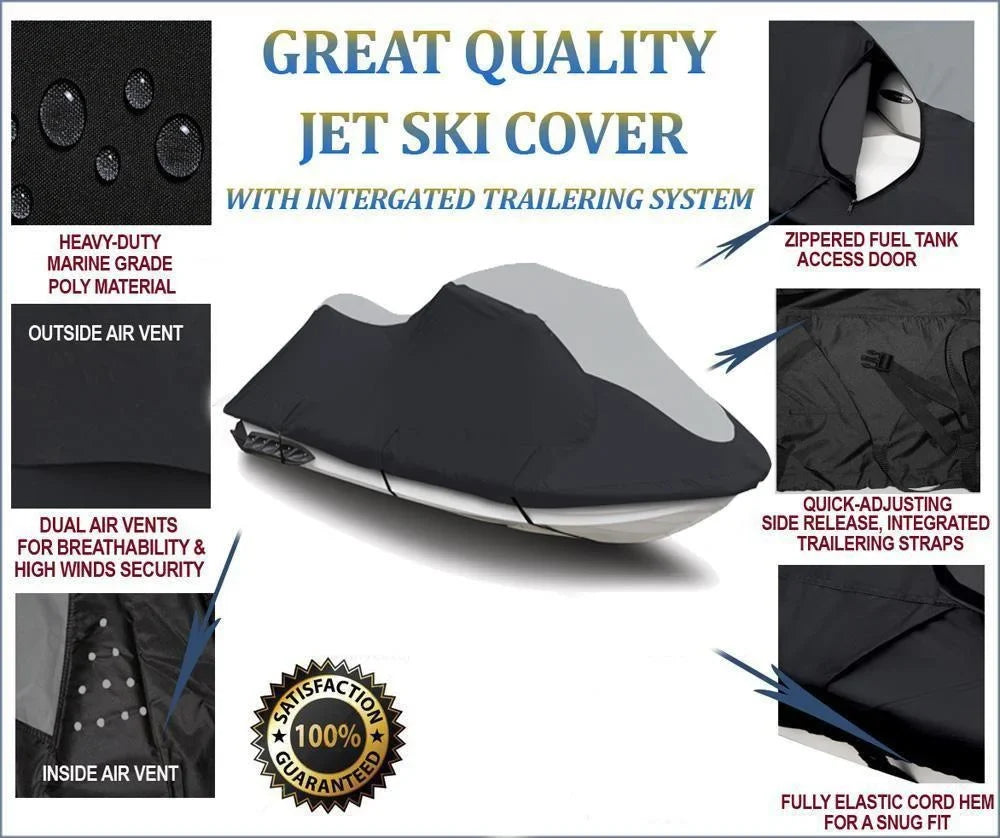 SizeUPER HEAVY-DUTY TOP OF THE LINE JETSizeKI Cover Compatible for Yamaha PWC Jet ski cover FX SizeHO 2008-2011, HO Black/Grey