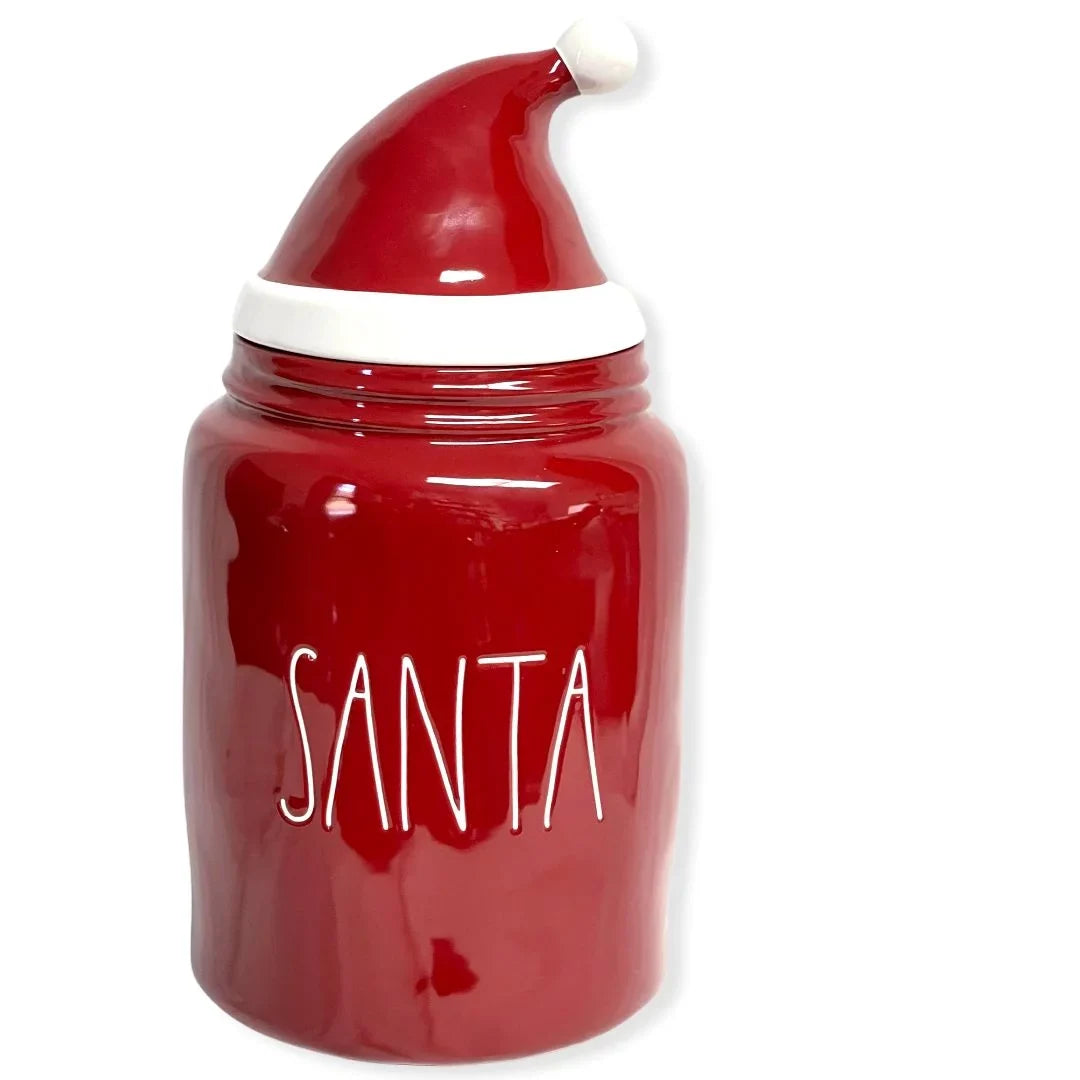 Rae Dunn Red SizeANTA LL Font Canister Round Container With Hat Topper