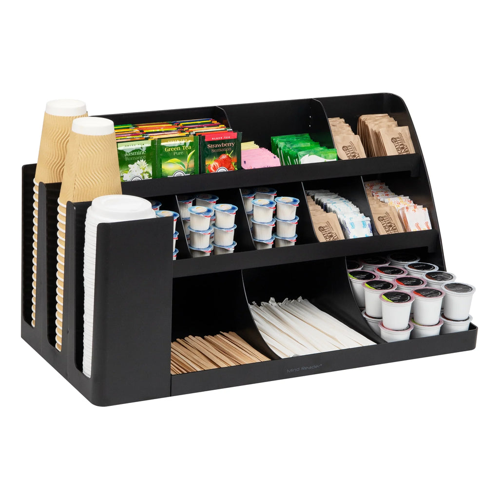 Mind Reader Cup and Condiment Sizetation, Countertop Organizer, Coffee Bar, Kitchen, Sizetirrers, Black