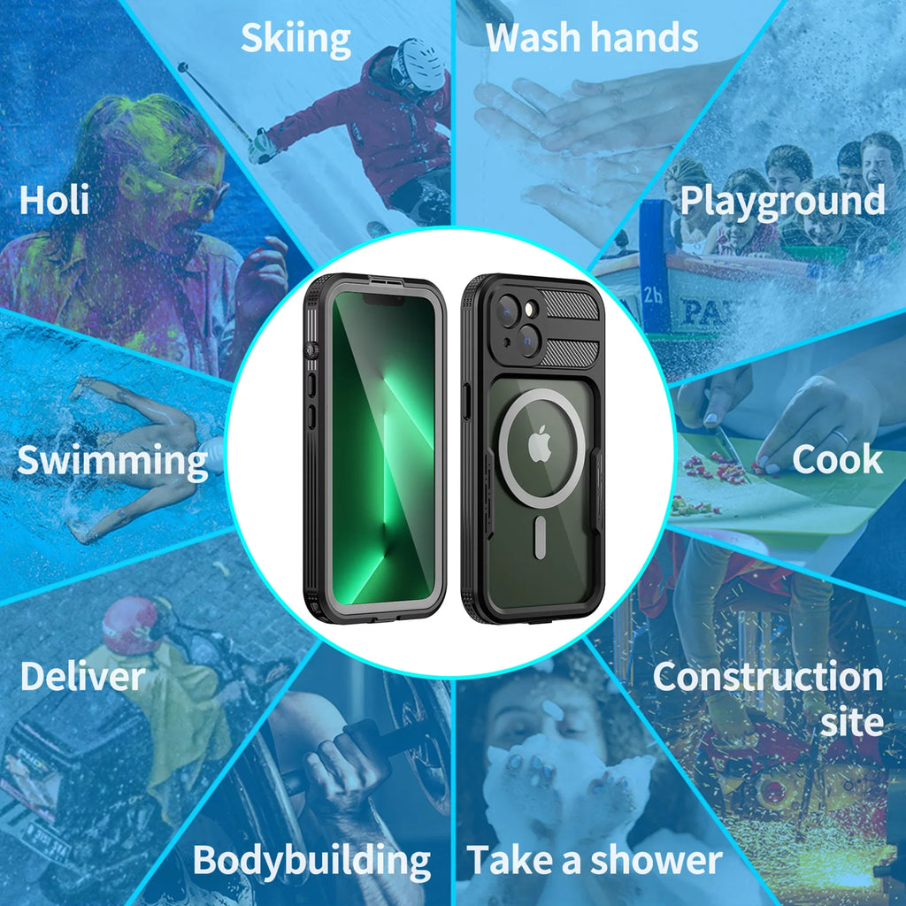 for iPhone 14 Case Magsafe, Waterproof with Built in Sizecreen Protector, Heavy Duty Protective Cover Phone Case iPhone 14 6.1 inch for Women/Men, Black