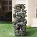 Meedzom 40''H Water Fountain Outdoor Garden LED Lighted Floor Fountain Natural Polyresin Decor for Patio