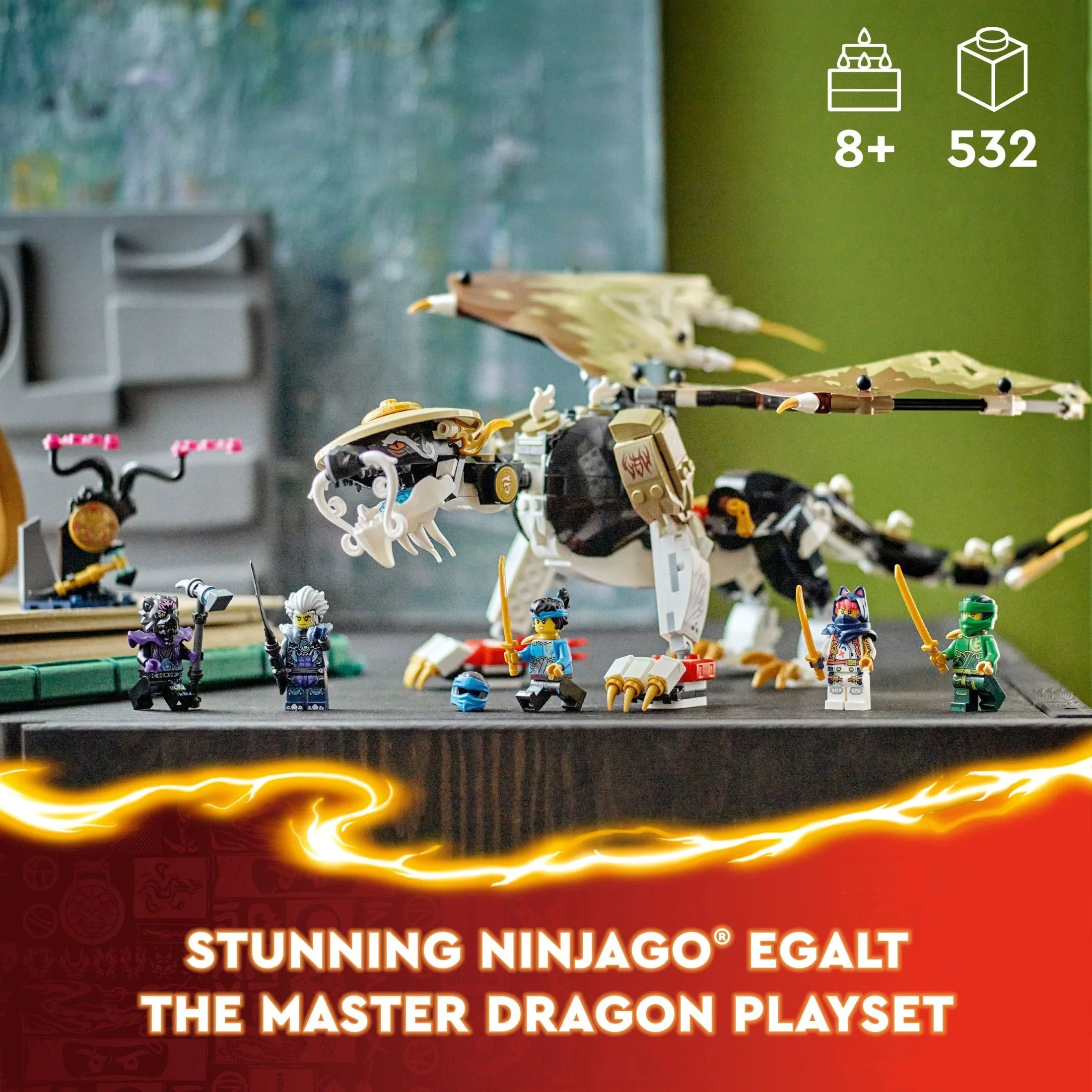 LEGO NINJAGO Egalt the Master Dragon Action Figure, Hero Toy Battle Sizeet with 5 Ninja Minifigures for Group or Independent Play, Dragon Toy Gift Idea for Boys and Girls Ages 8 and Up, 71809