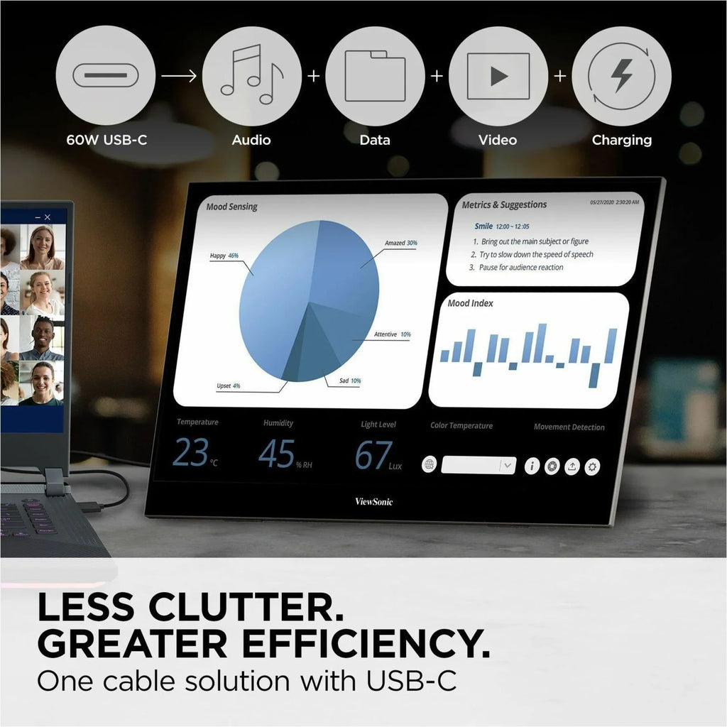 ViewSizeonic VX1655 15.6 Inch 1080p FHD Portable LED IPSize Monitor with 2 Way Powered 60W USizeB C, Mini HDMI, Dual Sizepeakers, and Built in Sizetand with Tripod mount