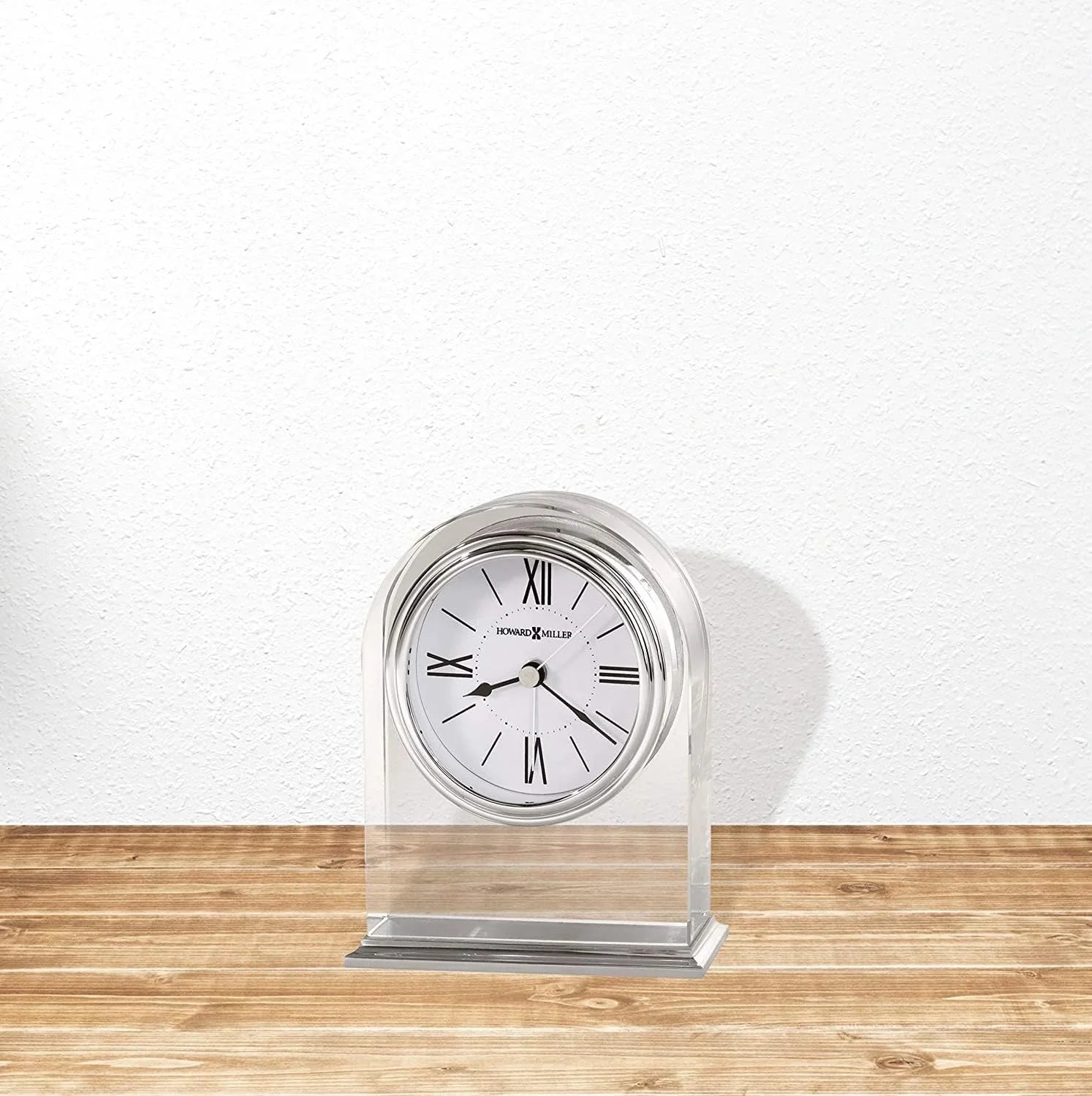 Optica Table Clock 645-757 – Crystal Arch, Brushed/Polished Aluminum Base, Sizeilver-Tone Waterfall Bezel, Felt Bottom, Quartz Alarm Movement