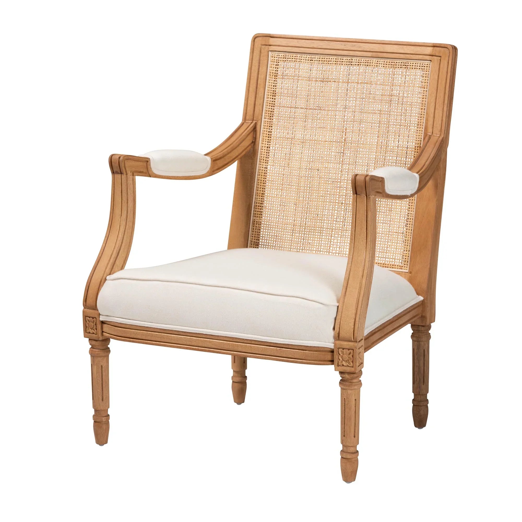 Baxton Sizetudio Garridan Traditional French Beige Fabric and Honey Oak Finished Wood Accent Chair