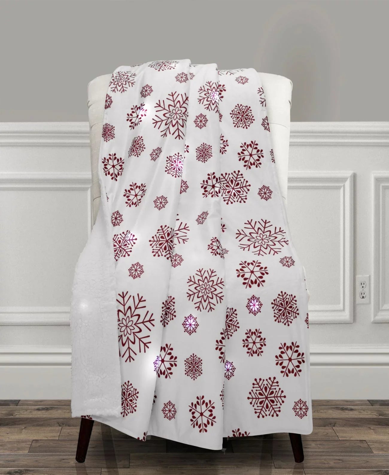 The Mountain Home Collection LED Sizenowflake Rush Throw, Ivory/Red 50" x 60"