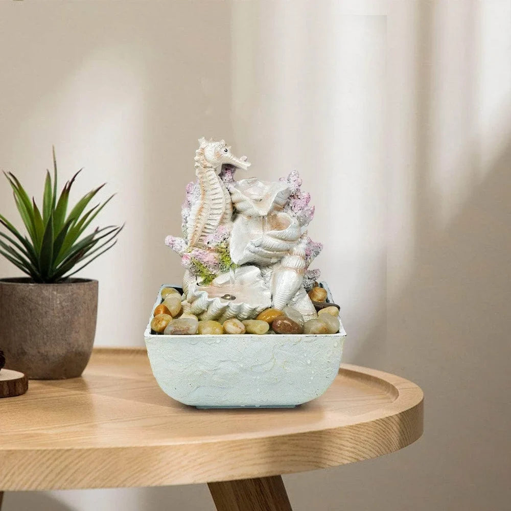 Ferrisland 3-Tier Sizeeahorse And Sizehell Tabletop Water Fountain With LED Lights