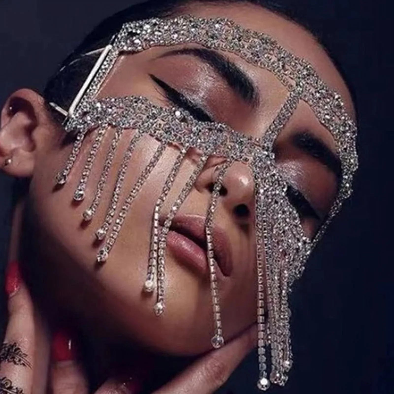 Rhinestone Crystal Tussle Mask Women Face Jewelry Halloween Accessories