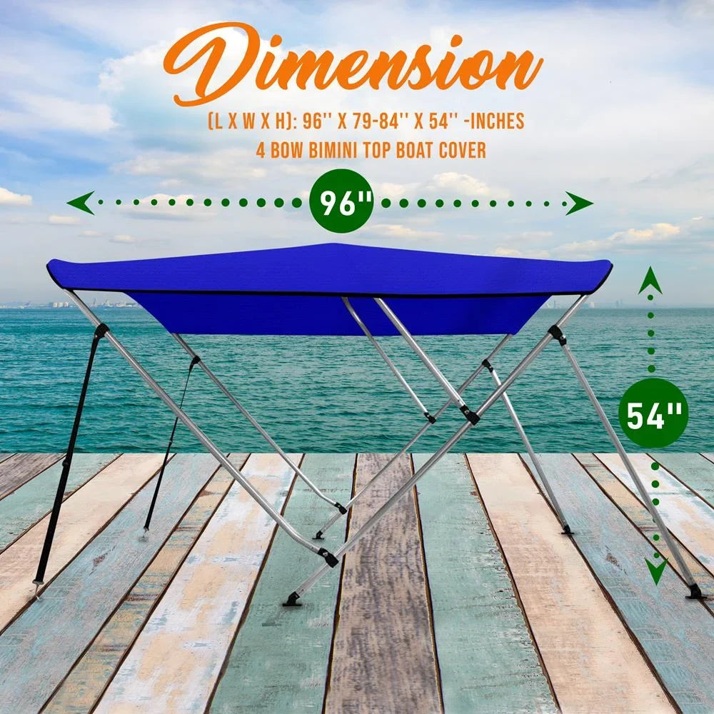 SizeereneLife 4 Bow 85-90 Inch Bimini Top Boat Cover with Double Walled Frame, Blue