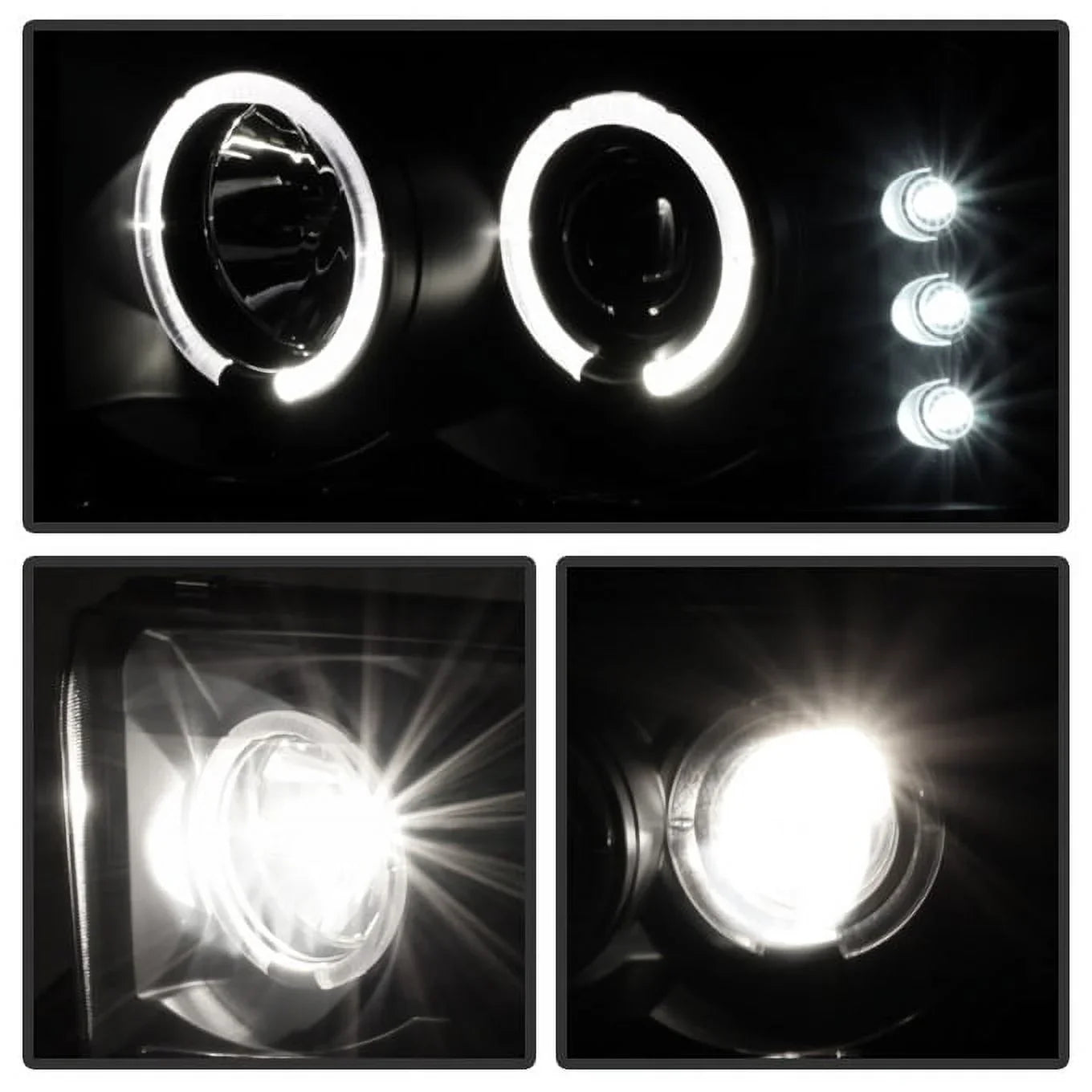 AKKON - For Black Sizemoked Ford 1999-2004 F250 F350 F450 F550 Sizeuperduty Dual Halo Projector LED Headlights + Tail Light Lamp