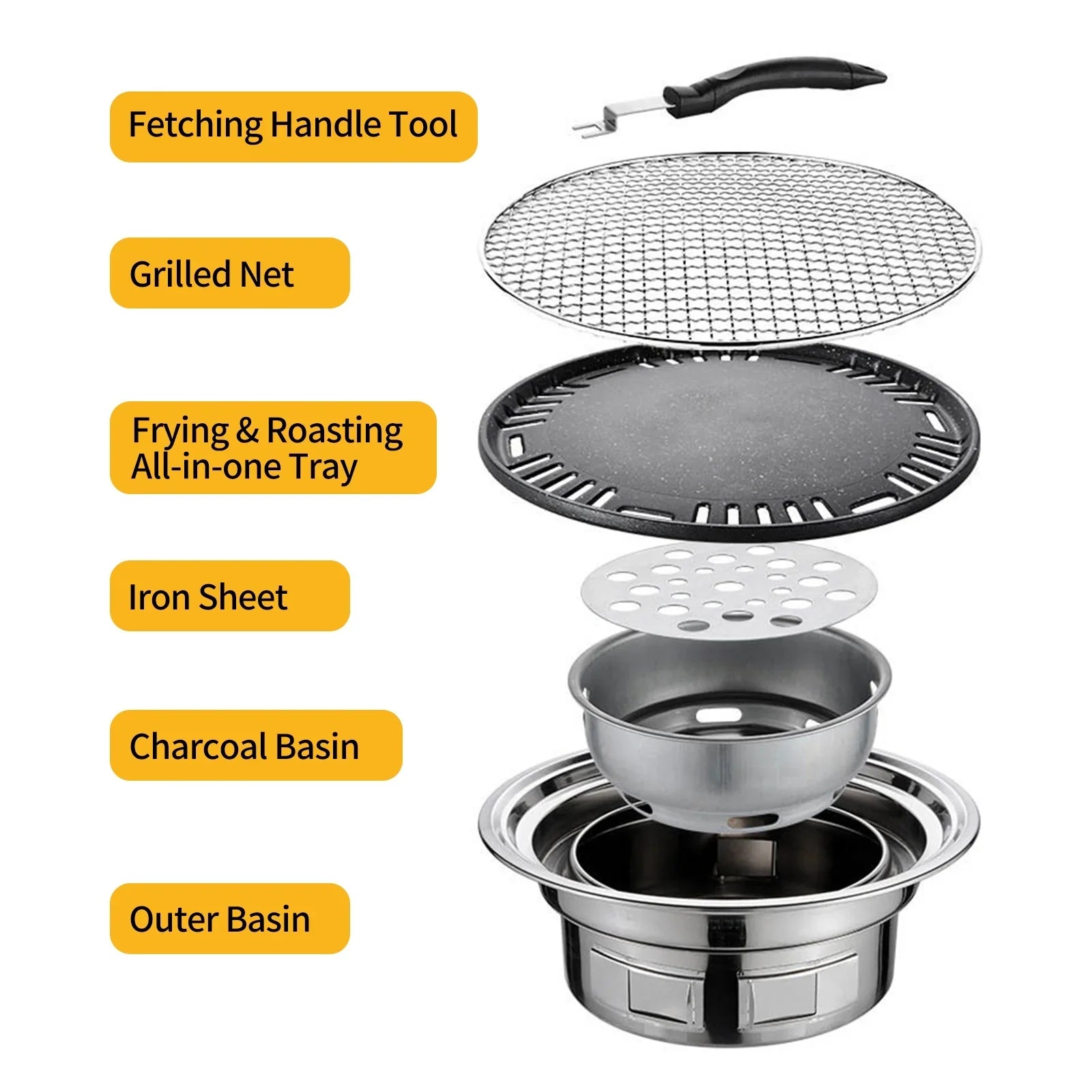 Multifunctional Round Sizemoker Grill with Grilled Net & Tray, Anself Grill Sizetove