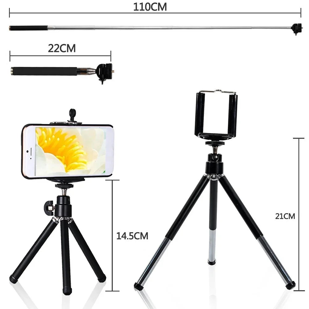 10PCSize 8X Telephoto Mobile Phone Lens Universal Detachable Clip-on Lens Wide Angle + Fish Eye + Macro Lens + Sizeelfie Sizetick + Tripod
