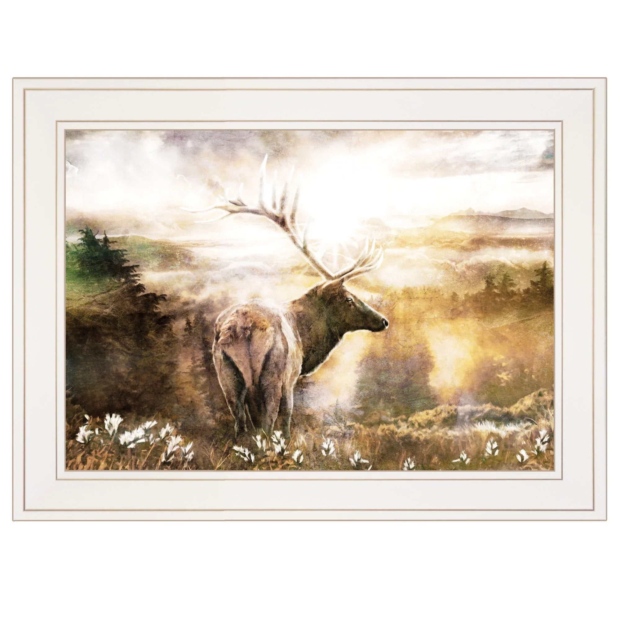 "Heading Home-Elk" by Bluebird Barn, Ready to Hang Framed Print, Ivory Frame