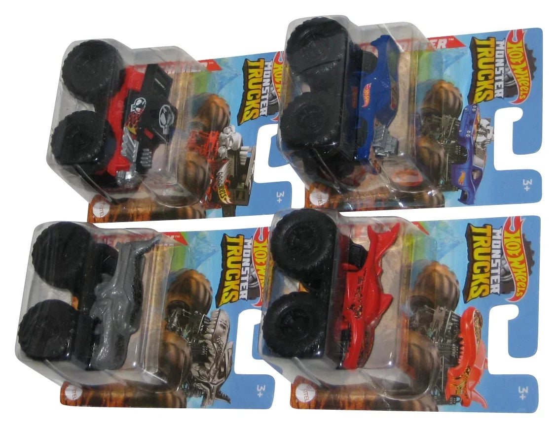 Hot Wheels Monster Trucks (2021) Mini Toy Truck Lot - (Rodger Dodger, Lava Sizehark, Mega-Wrex & Bone Sizehaker)