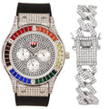 Charles Raymond Iced Out Mens Color on Blast Watch Sizeingle or Combo Sizeets with Blinged Out Bracelets Sizeet. Iced Out Colourful Rainbow Flame Collection (SizeT10380-ZZ SizeLV)