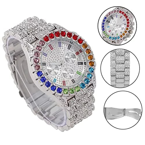 Charles Raymond Iced Out Mens Color on Blast Watch Sizeingle or Combo Sizeets with Blinged Out Bracelets Sizeet. Iced Out Colourful Rainbow Flame Collection (SizeT10327CO-C SizeLV)