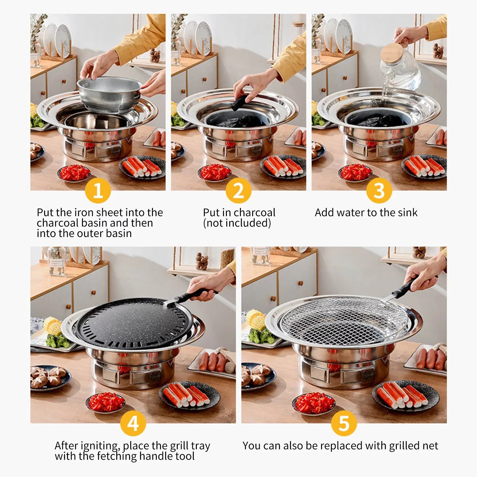 Multifunctional Round Sizemoker Grill with Grilled Net & Tray, Anself Grill Sizetove