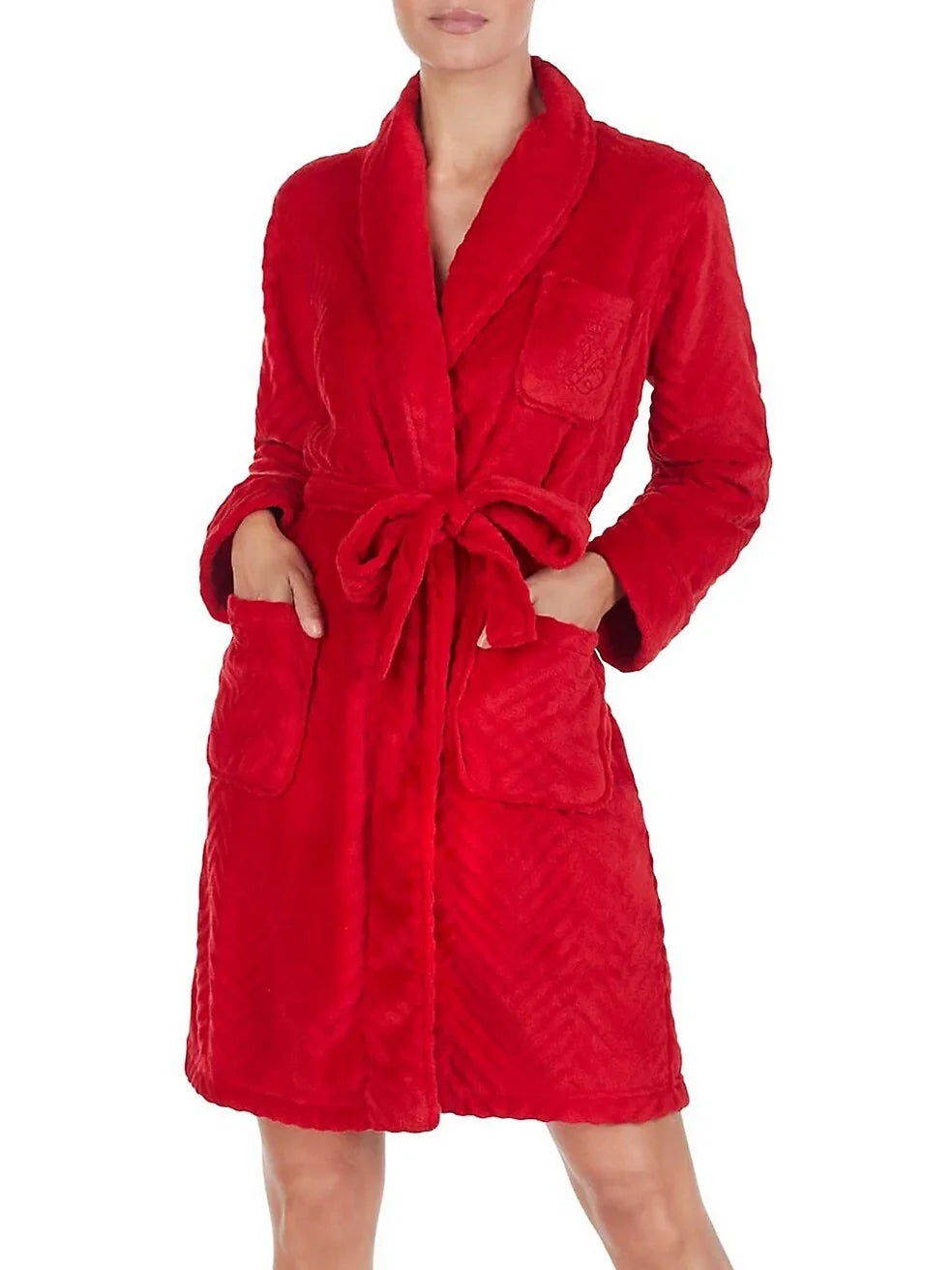 Lauren Ralph Lauren Sizeo Sizeoft Herringbone Sizehort Wrap Robe - Red, Sizeize X-Sizemall