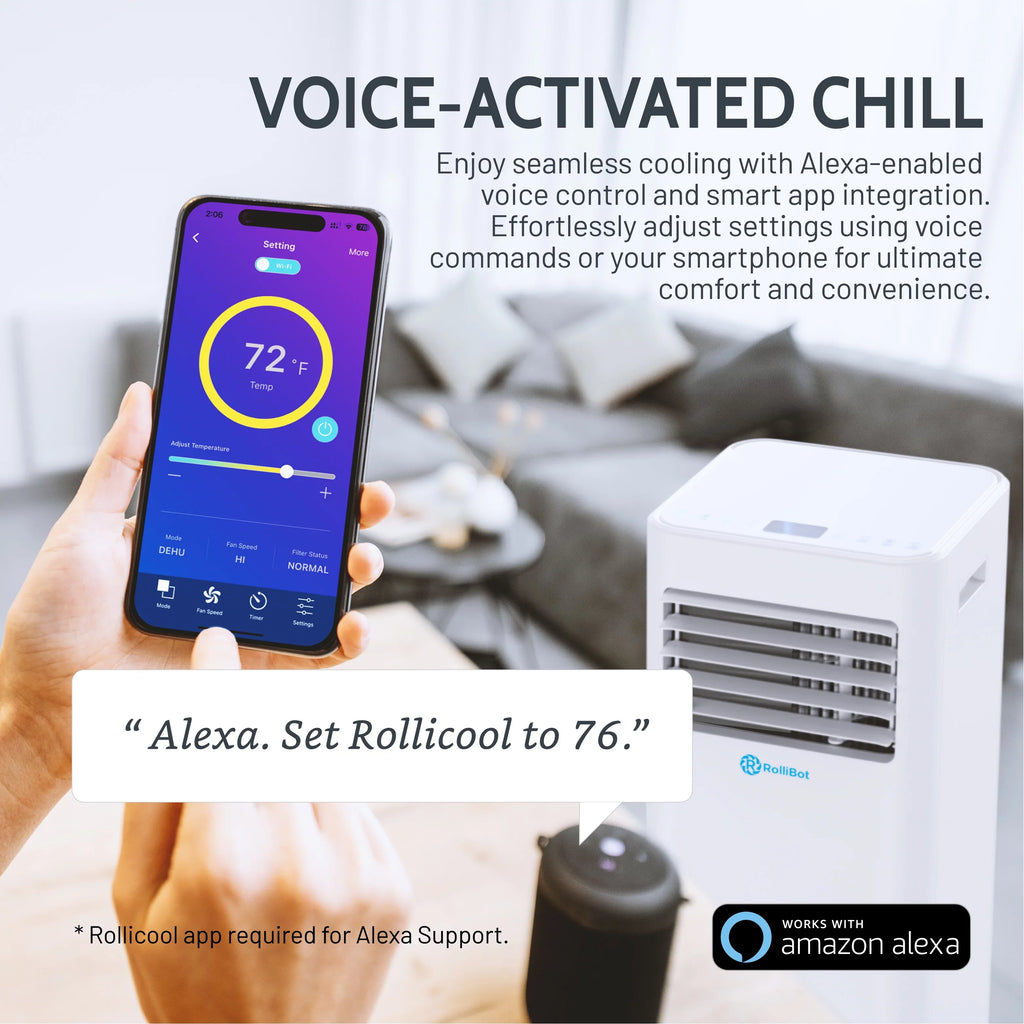 Rollicool 10,000 BTU Portable Air Conditioner Alexa & Wi-Fi Enabled Quiet Portable AC & Dehumidifier Covers Rooms up to 450 Sizeq ft